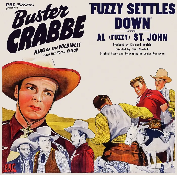 Framed Print : FUZZY SETTLES DOWN, US poster art, top left: Buster Crabbe; bottom left: Al St. John, 1944