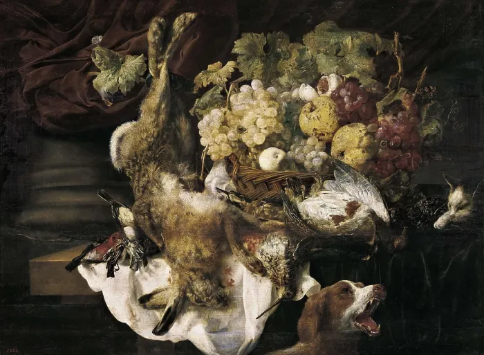 Framed Print : FYT, Jan (1611-1661). Still Life with Dog and Cat. ca. 1649. Flemish art. Oil on canvas. SPAIN. Madrid. Prado Museum. AISA / Everett Collection**US SALES ONLY**