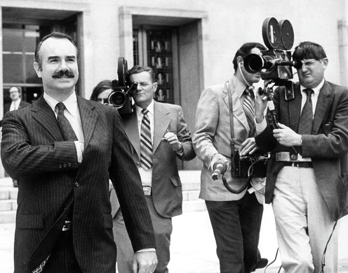Framed Print : G. Gordon Liddy, leaving the U.S. District Court after pleading not guilty to breaking into the Democratic National Headquarters, Washington DC, September 25, 1972 Framed Print : G. Gordon Liddy, leaving the U.S. District Court after pleading not guilty to breaking into the Democratic National Headquarters, Washington DC, September 25, 1972