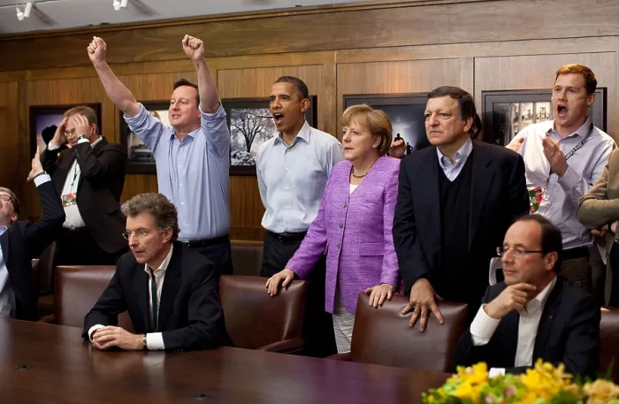 Framed Print : G8 Summit takes a break to watch the Chelsea vs. Bayern Munich Champions League match