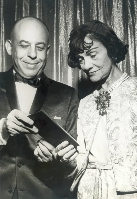 Framed Print : GABRIELLE COCO CHANEL, being presented the Neiman-Marcus fashion award for 1957 by Stanley Marcus during the awards banquet in the Statler-Hilton hotel in Dallas, Texas Framed Print : GABRIELLE COCO CHANEL, being presented the Neiman-Marcus fashion award for 1957 by Stanley Marcus during the awards banquet in the Statler-Hilton hotel in Dallas, Texas