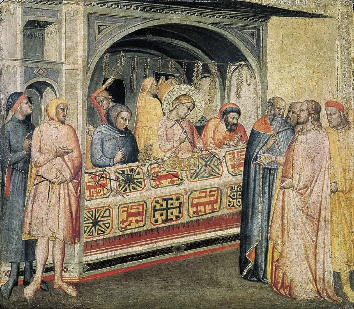 Framed Print : GADDI, Tadeo (1300-1366). St. 1365. The young Saint engraves for Clotarius the saddle, next to him another officer works in a cross and another in a sheet. Renaissance art