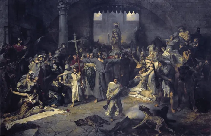 Framed Print : GALLAIT, Louis (1810-1887). The Plague of Tournai in 1095. 1881. It symbolizes 'La Grande Procession'