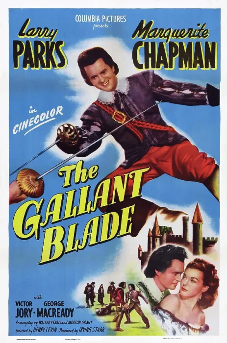 Framed Print : THE GALLANT BLADE, US poster art, top: Larry Parks; bottom from left: Larry Parks, Marguerite Chapman, 1948