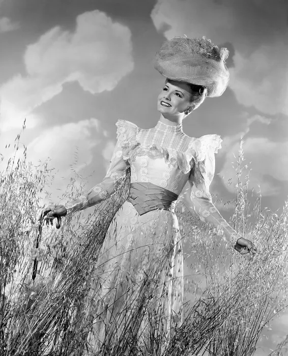 Framed Print : GALLANT JOURNEY, Janet Blair, in a ca. 1900s costume by Jean Louis, 1946