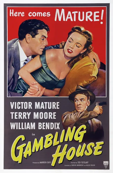 Framed Print : GAMBLING HOUSE, from left: Victor Mature, Terry Moore, William Bendix, 1950 Framed Print : GAMBLING HOUSE, from left: Victor Mature, Terry Moore, William Bendix, 1950