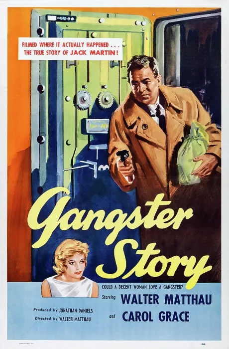 Framed Print : GANGSTER STORY, top: Walter Matthau, bottom: Carol Grace on poster art, 1959