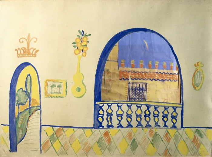 Framed Print : GARCIA LORCA, Federico (1898-1936). Backdrop for 'Teatro del Guiol' painted by Lorca himself (1923). Painting. SPAIN. Madrid. Federico Garca Lorca Foundation