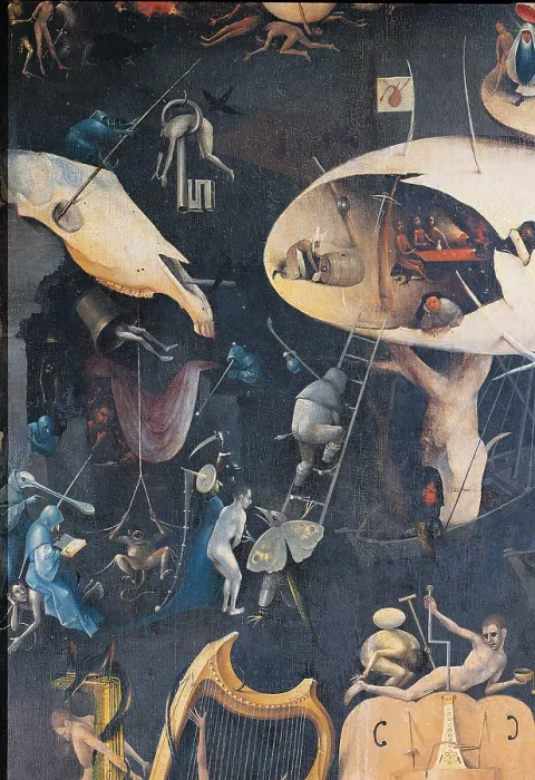 Framed Print : Garden of Earthly Delights - Hell Music, by Van Aeken Joren Anthoniszoon known as Bosch Hieronymus, 16th Century, 1503 -1504, oil on panel, cm 220 x 97 - Spain