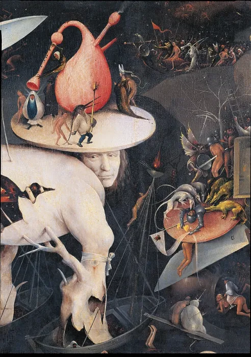 Framed Print : Garden of Earthly Delights - Hell Music, by Van Aeken Joren Anthoniszoon known as Bosch Hieronymus, 16th Century, 1503 -1504, oil on panel, cm 220 x 97 - Spain