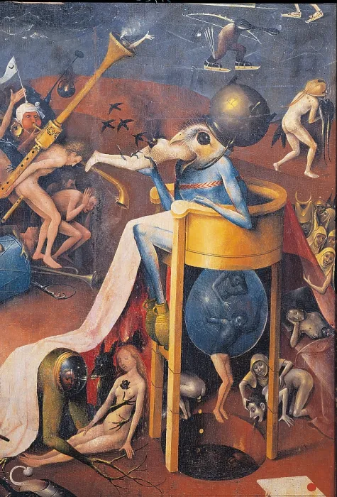 Framed Print : Garden of Earthly Delights - Hell Music, by Van Aeken Joren Anthoniszoon known as Bosch Hieronymus, 16th Century, 1503 -1504, oil on panel, cm 220 x 97 - Spain