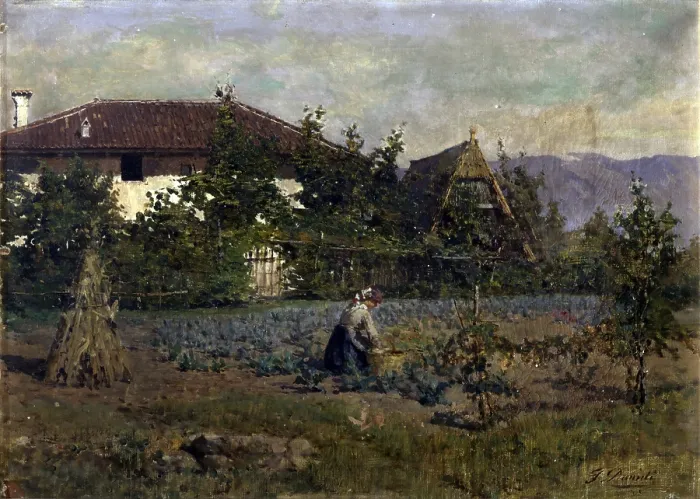 Framed Print : In my Garden, by Francesco Danieli, 1883, 19th Century, canvas - Italy, Veneto, Verona, Civic Collection of Modern Art. Whole artwork view