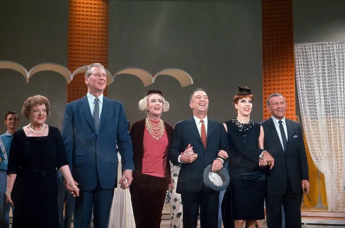 Framed Print : THE GARRY MOORE SHOW, from left: Marion Lorne, Durward Kirby, Kay Thompson, Garry Moore, Carol Burnett, George Burns, (Season 3 | Episode 22, aired 28 February 1961), 1958-1964