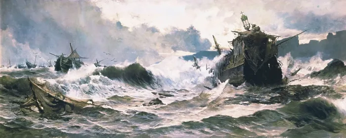 Framed Print : GARTNER DE LA PEA, Jos (1866 - 1918). Destruction of the Spanish Armada. 1892. Oil on canvas. SPAIN. Malaga. Fine Arts Museum. AISA / Everett Collection**US SALES ONLY**