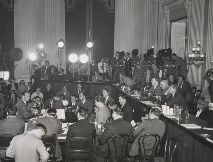 Framed Print : Gary Cooper testifying before the House Un-American Activities Committee