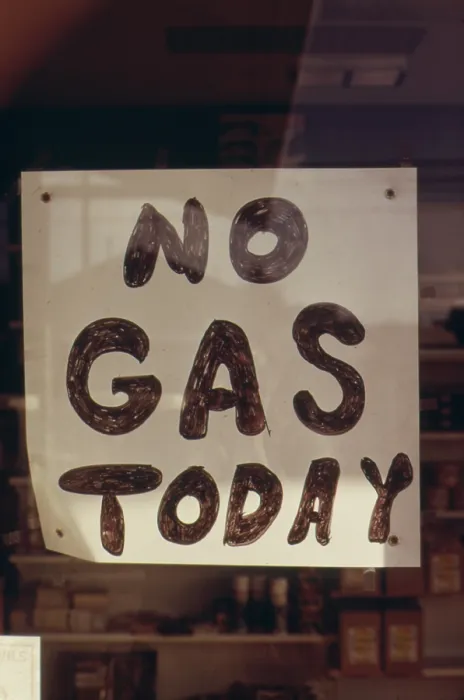 Framed Print : NO GAS TODAY sign at an Oregon Gas Station in October 1973