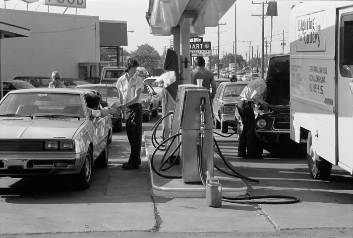 Framed Print : Gasoline lines due to the gasoline shortage, photograph by Warren K. Leffler, June 15, 1979