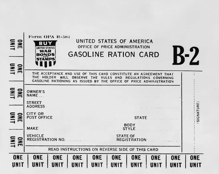 Framed Print : Gasoline ration card B2 for American workers who needed extra gasoline during World War 2. There were A, B1, B2, and B3 cards issued by rationing authorities from 1942-1945
