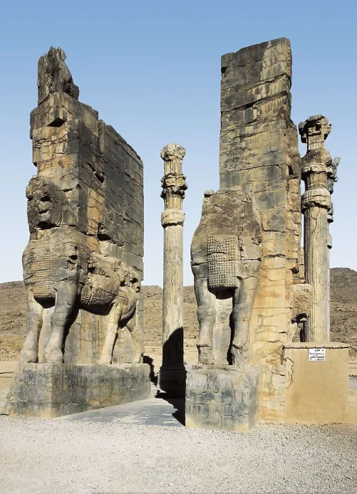 Framed Print : The Gate of All Nations. 486 -464 BC. IRAN. FARS. Persepolis. Gate flanked by figures of androcephalic winged bulls. Persian art. Achaemenid period