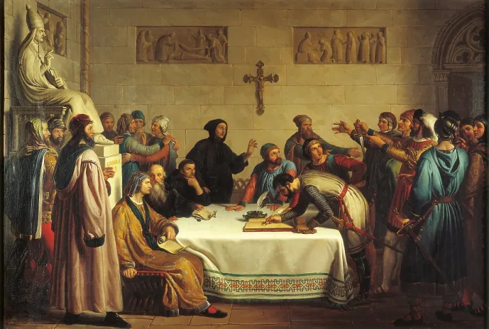Framed Print : The Gathering of Pontida or The Oath of Pontida, by Giuseppe Diotti, 1836, 19th Century, oil on canvas - Italy, Lombardy, Milan, Brera Collection. Whole artwork view