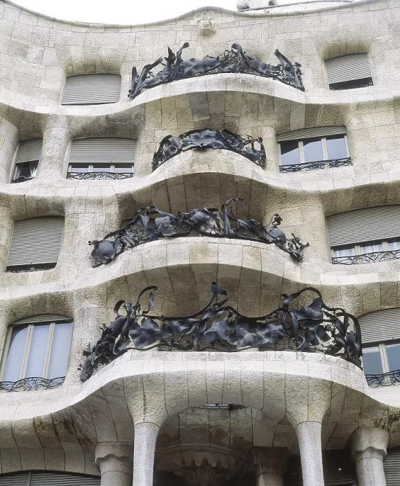 Framed Print : GAUDI i CORNET, Antoni (1852-1926). Mil House or La Pedrera. 1906-1910. SPAIN. Barcelona. Mil House or 'The Quarry'. Balconies of the main faade. Modernism