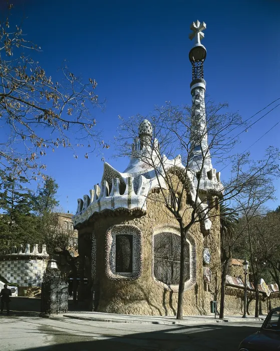 Framed Print : GAUDI i CORNET, Antoni (1852-1926). Park GUell. 1900-1914. SPAIN. Barcelona. Park GUell. Park GUell. Pavilion, formerly the lodge. Modernism. Architecture Framed Print : GAUDI i CORNET, Antoni (1852-1926). Park GUell. 1900-1914. SPAIN. Barcelona. Park GUell. Park GUell. Pavilion, formerly the lodge. Modernism. Architecture