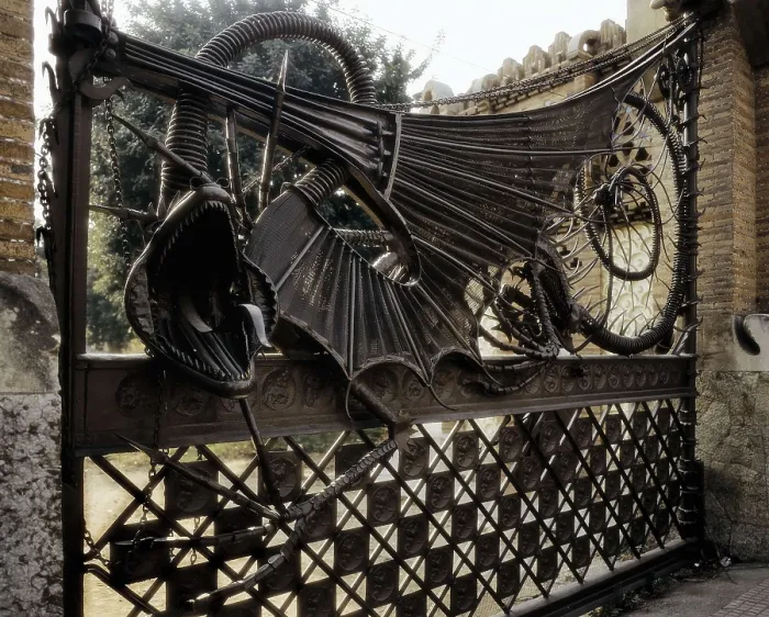 Framed Print : GAUDI i CORNET, Antoni (1852-1926). Gell Estate. SPAIN. Barcelona. Gell Estate. Dragon on main gate. Modernism. Forging; Architecture. AISA / Everett Collection**US SALES ONLY** Framed Print : GAUDI i CORNET, Antoni (1852-1926). Gell Estate. SPAIN. Barcelona. Gell Estate. Dragon on main gate. Modernism. Forging; Architecture. AISA / Everett Collection**US SALES ONLY**
