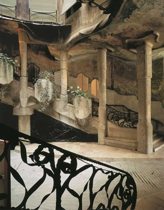 Framed Print : GAUDI i CORNET, Antoni (1852-1926). Mil House or La Pedrera. 1906-1910. SPAIN. CATALONIA. Barcelona. Mil House or 'The Quarry'. Inner courtyard and main stairway