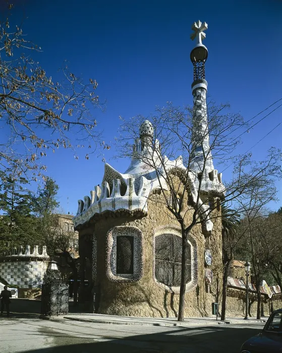 Framed Print : GAUDI i CORNETAntoni (1852-1926). Park Gell. 1900-1914. SPAIN. Barcelona. Park Gell. Park Gell. Pavilionformerly the lodge. Modernism. Architecture