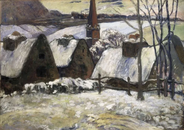 Framed Print : GAUGUIN, Paul (1848-1903). Breton Village in Snow. ca. 1894. Symbolism. Pont-Aven school. Oil on canvas. FRANCE. Paris. Muse d'Orsay (Orsay Museum)