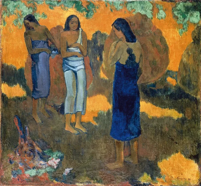 Framed Print : GAUGUIN, Paul (1848-1903). Three Tahitian Women Against a Yellow Background. 1899. Post-Impressionism. Oil on canvas. RUSSIA. Saint Petersburg. State Hermitage Museum