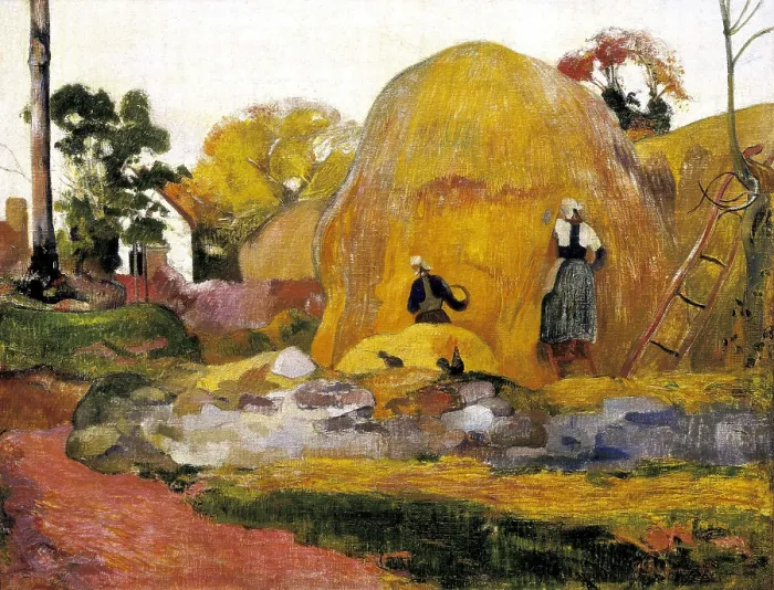 Framed Print : GAUGUIN, Paul (1848-1903). Yellow Haystacks, or Golden Harvest. 1889. Symbolism. Pont-Aven school. Oil on canvas. FRANCE. Paris. Muse d'Orsay (Orsay Museum)
