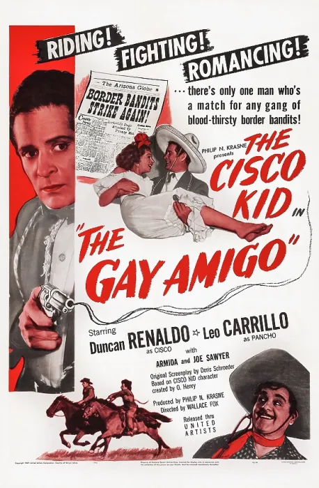 Framed Print : THE GAY AMIGO, US poster art, top left and right: Duncan Renaldo; center: Armida; bottom right: Leo Carrillo, 1949
