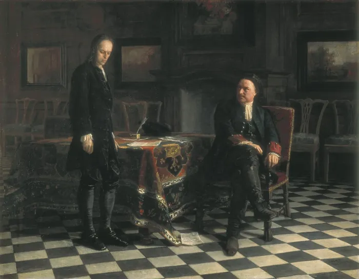 Framed Print : GE, Nikolai Nikolaevich (1831-1894). Peter the Great interrogating the Tsarevich Alexey. 1871. Oil on canvas. RUSSIA. Moscow. Tretyakov Gallery