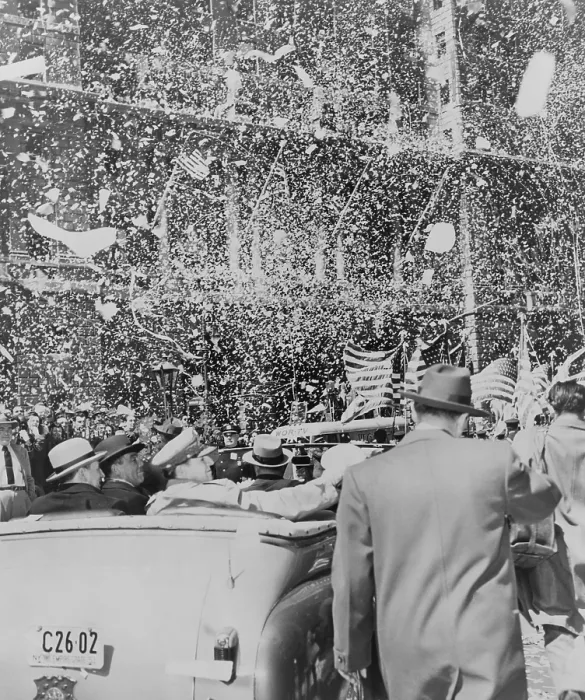 Framed Print : Gen. Douglas MacArthur sitting in the rear of an open car riding up Broadway during a ticker tape parade, New York City. April 20, 1951 Framed Print : Gen. Douglas MacArthur sitting in the rear of an open car riding up Broadway during a ticker tape parade, New York City. April 20, 1951