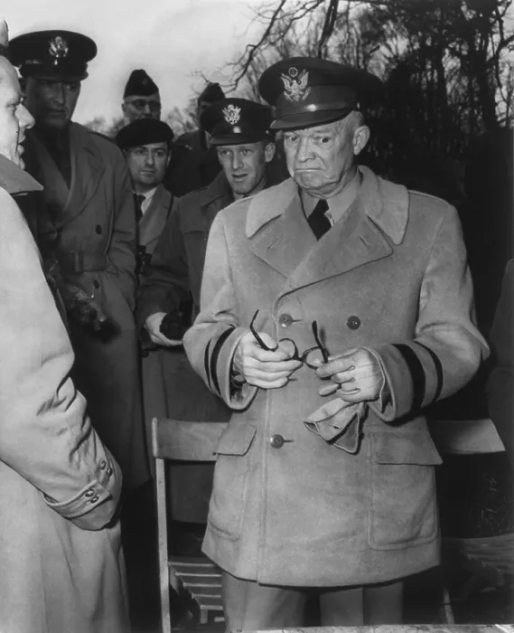 Framed Print : Gen. Dwight Eisenhower reacts to MacArthur's dismissal by Truman. April 11, 1951