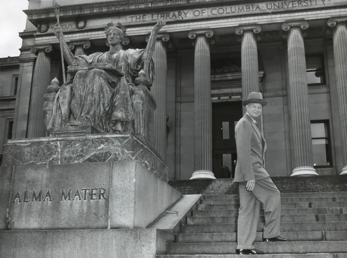 Framed Print : Gen. Dwight Eisenhower on the steps of Low Library of Columbia University. May 4, 1948. He was University's President from May 1948 until January 1953. - (BSLOC_2014_16_1) Framed Print : Gen. Dwight Eisenhower on the steps of Low Library of Columbia University. May 4, 1948. He was University's President from May 1948 until January 1953. - (BSLOC_2014_16_1)