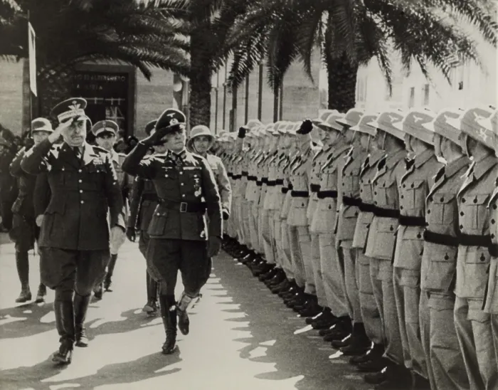 Framed Print : Gen. Italo Gariboldi (left), Italian governor of Libya, reviewing troops with Erwin Rommel. Rommel commanded German Afrika Korps during World War 2. Ca. 1941. (BSLOC_2013-12_122) Framed Print : Gen. Italo Gariboldi (left), Italian governor of Libya, reviewing troops with Erwin Rommel. Rommel commanded German Afrika Korps during World War 2. Ca. 1941. (BSLOC_2013-12_122)