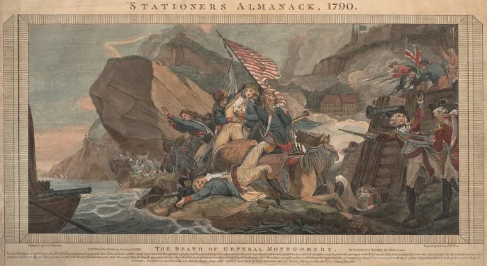 Framed Print : Gen. Montgomery is killed in action with his aide de camp and other officers at a British fortification near the Lower Town of Quebec City, Dec, 31 Framed Print : Gen. Montgomery is killed in action with his aide de camp and other officers at a British fortification near the Lower Town of Quebec City, Dec, 31