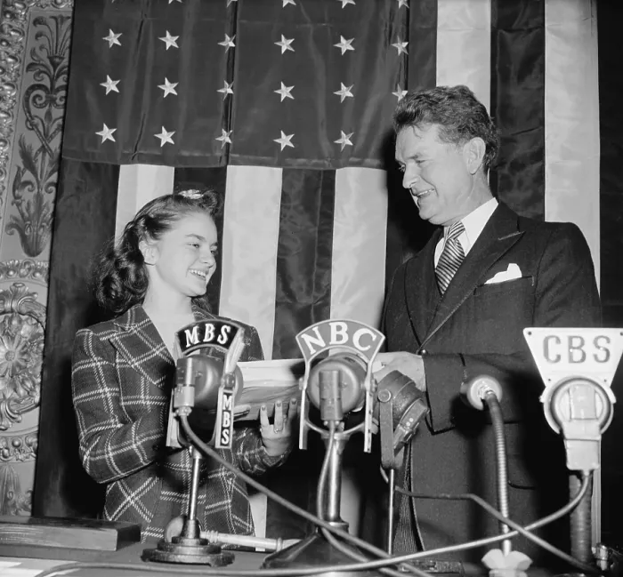 Framed Print : Gene Cox, the first female Congressional Page, Jan. 3, 1939. She was appointed by her father, Rep. Edward Cox, as his personal page. (BSLOC_2013_9_80)
