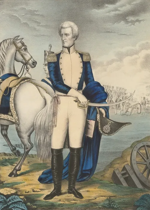 Framed Print : General Andrew Jackson, the hero of New Orleans in the War of 1812, Jan. 8, 1815. Colored lithograph published by E. C. Kellogg for the popular market Framed Print : General Andrew Jackson, the hero of New Orleans in the War of 1812, Jan. 8, 1815. Colored lithograph published by E. C. Kellogg for the popular market