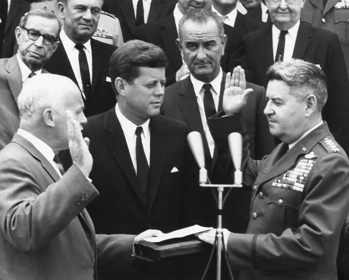 Framed Print : General Curtis LeMay (right) is sworn in as Air Force Chief of Staff, June 30, 1961
