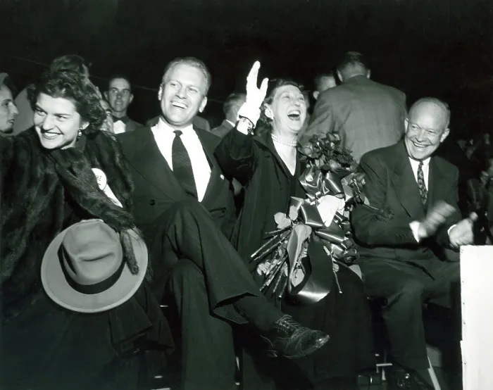 Framed Print : General Dwight D. Eisenhower and his wife Mamie at a Grand Rapids, Michigan campaign event in 1952. With them are Representative Gerald R. Ford and wife Betty