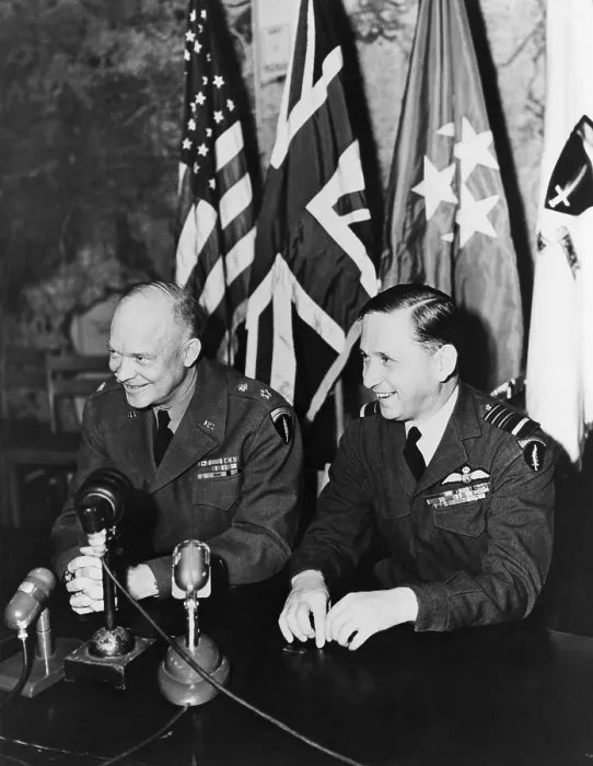 Framed Print : General Dwight Eisenhower announces Germany's unconditional surrender on May 7, 1945 Framed Print : General Dwight Eisenhower announces Germany's unconditional surrender on May 7, 1945
