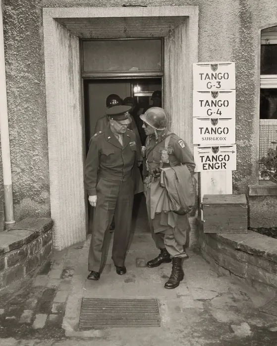 Framed Print : General Dwight Eisenhower talks with Major Gen. Matthew Ridgway, April 12, 1945 Framed Print : General Dwight Eisenhower talks with Major Gen. Matthew Ridgway, April 12, 1945
