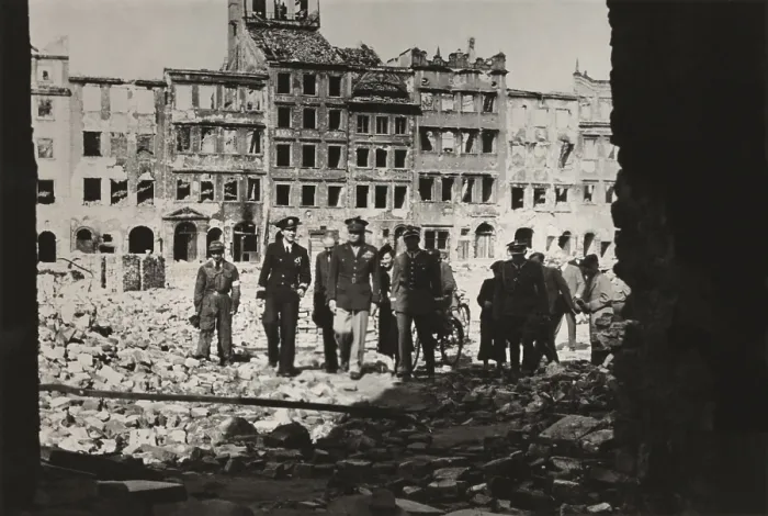 Framed Print : General Eisenhower and others in ruined Warsaw, Feb. 20, 1946