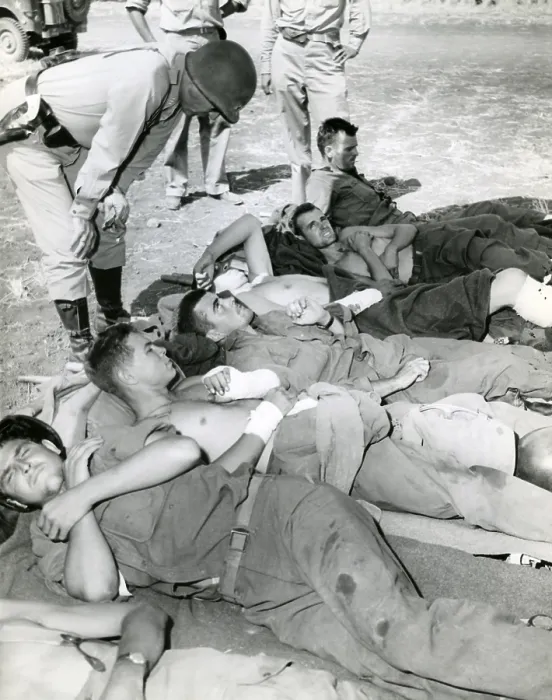Framed Print : General George Patton talking to casualties in 1943 during World War 2. Location is either North Africa or Italy during World War 2. (BSLOC_2014_8_128)