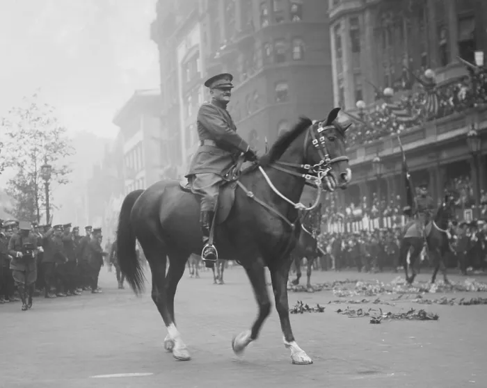Framed Print : General John Pershing on horseback leading WWI veterans during a parade in New York City, Sept. 1919 (BSLOC_2017_1_4) Framed Print : General John Pershing on horseback leading WWI veterans during a parade in New York City, Sept. 1919 (BSLOC_2017_1_4)