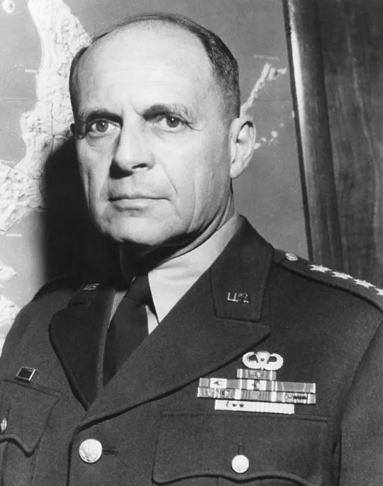 Framed Print : General Matthew Ridgeway, as a four star General standing in front of a map of Japan. In April 1951 he replaced Gen Framed Print : General Matthew Ridgeway, as a four star General standing in front of a map of Japan. In April 1951 he replaced Gen