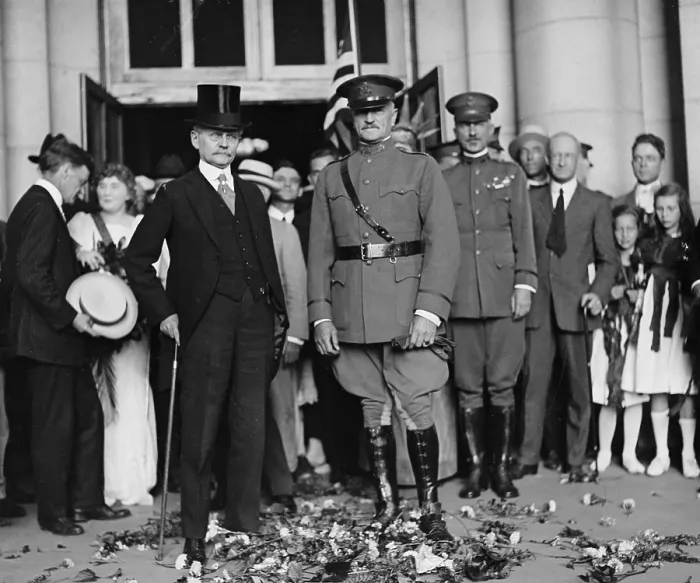 Framed Print : General Pershing (1860-1948) with Woodrow Wilson's Vice President Marshall on September 11, 1919